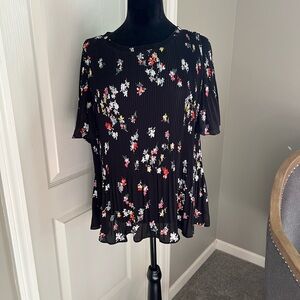 Ann Taylor Black Blouse with Floral Pattern